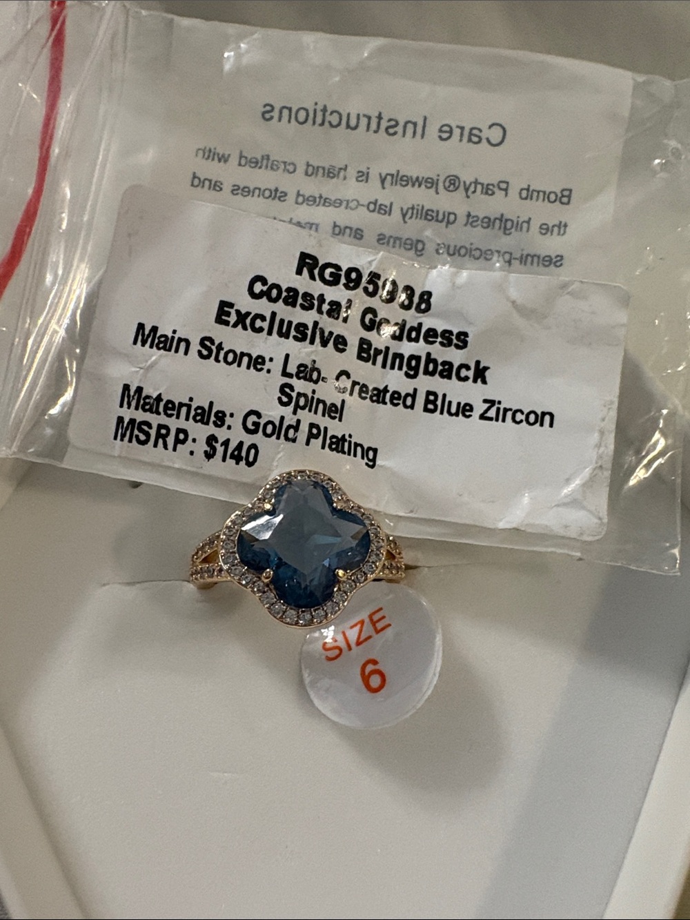 Lab-Created Blue Zircon Gold-Plated Ring - Size 6